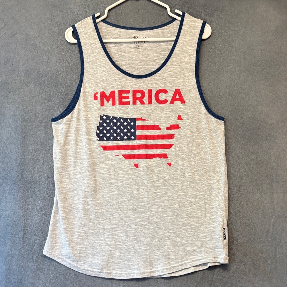 Brooklyn Cloth ’Merica USA Flag Tank Top Large Gray Blue Patriotic Americana